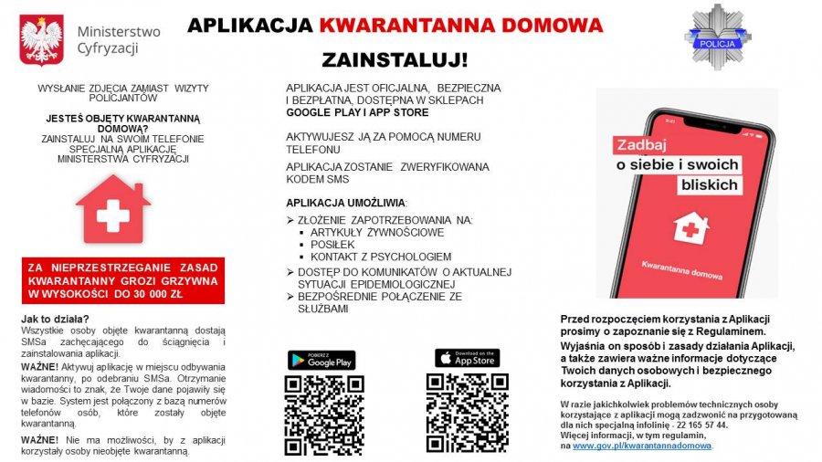 Plakat zachęcający przez Ministerstwo Cyfryzacji do instalowania aplikacji Kwarantanny Domowej