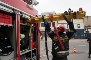 Pożar w będzińskiej komendzie - ćwiczenia służb ratowniczych