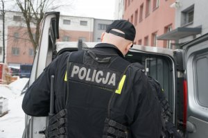 Policjanci umieszczają osobę w radiowozie