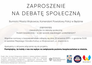 Zaproszenie na debat społeczną &quot; Razem Bezpieczniej - w jaki sposób zapobiegać uzależnieniom? &quot;