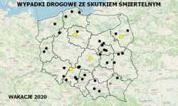 Policyjna Mapa Wypadków Drogowych ze Skutkiem Śmiertelnym - Wakacje 2020