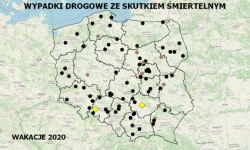 Interaktywna mapa wypadków drogowych ze skutkiem śmiertelnym w okresie wakacji 2020