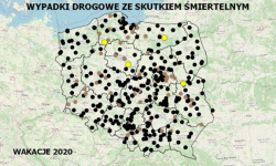 Policyjna Mapa Wypadków Drogowych ze Skutkiem Śmiertelnym - Wakacje 2020