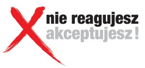 Grafika przedstawia logo z napisem &quot; nie reagujesz, akceptujesz!&quot;