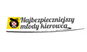 Logo Polskiego Związku Motorowego i napis: Najbezpieczniejszy Młody Kierowca