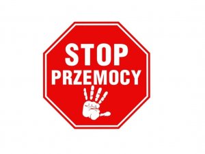 Zdjęcie przedstawia czerwony znak drogowy. W środku na czerwonym tle napis: &amp;amp;amp;amp;amp;amp;amp;quot; STOP PRZEMOCY&amp;amp;amp;amp;amp;amp;amp;quot; Pod napisem znajduje się biały odcisk dłoni.