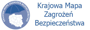 Infografika, na której znajduje się mapa Polski, a nad nią parasol. Obok biały napis Krajowa Mapa Zagrożeń Bezpieczeństwa.