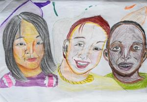 II miejsce kat. VII-VIII. Praca przedstawiająca trzy twarze osób o różnej narodowości