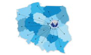 Grafika przedstawiająca niebieską mape Polski