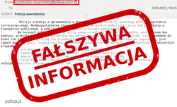 zdjęcie e-maila a na nim czerwony napis: Fałszywa informacja