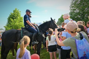 Na zdjęciu policjanci na koniach podczas pokazu.