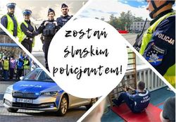 Na zdjęciu widać grafikę składającą się z czterech różnych zdjęć przedstawiających służbę w Policji.  W środkowej części widnieje duży czarny napis na białym tle: Zostań śląskim policjantem!