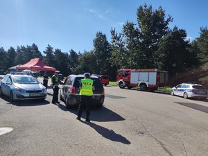 Zdjęcie przedstawiające kontrolę drogową patrolu Policji.