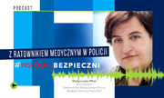 Grafika dekoracyjna z wkomponowanym zdjęciem pani Małgorzaty Wlaź, koordynator ratownictwa medycznego Policji z Wydziału Ochrony Pracy KGP.