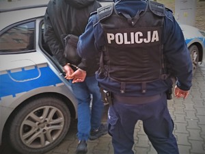 Na zdjęciu policjant umieszcza mężczyznę w radiowozie.