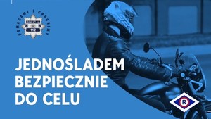 Infografika, na której znajduje się policjant na motorze oraz napis: Jednośladem bezpiecznie do celu-motocykl.