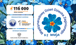 infografika informująca o kampanii związanej z Międzynarodowym Dniem Dziecka Zaginionego.