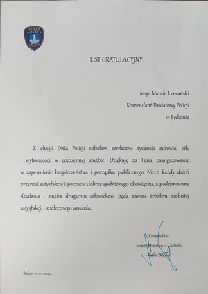 Życzenia z okazji Święta Policji.