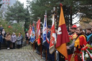 Na zdjęciu widoczne sztandary podczas Obchodów Dnia Niepodległości.