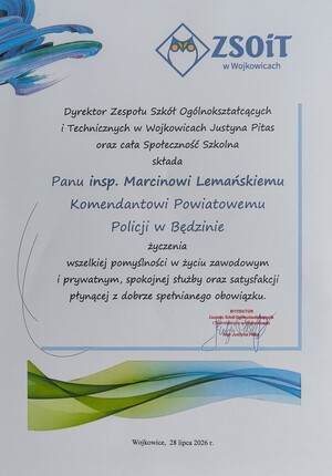 Życzenia od Dyrektorów Szkól Ogólnokształcących i Technicznych, w których utworzono oddziały mundurowe.